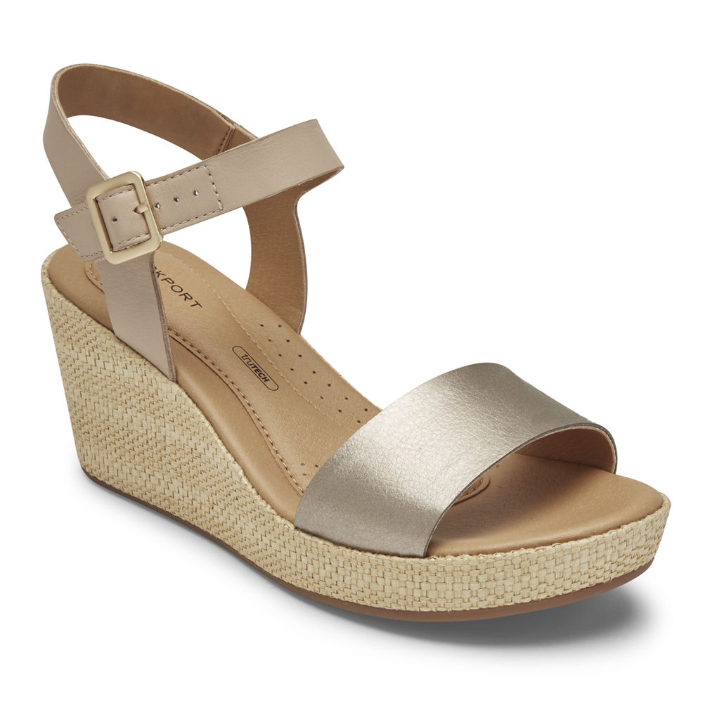 Sandalias Rockport Mujer Mexico - Lyla Ankle-Strap Plateados - HEMUY1328